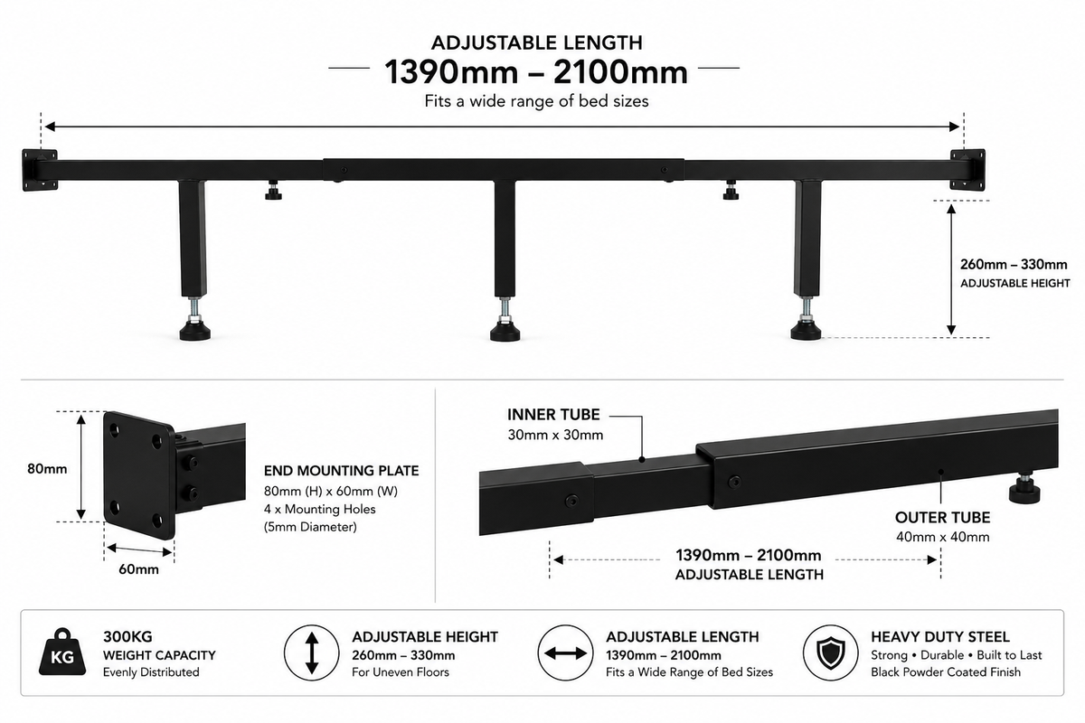 Adjustable Full-Length Bed Slat Support